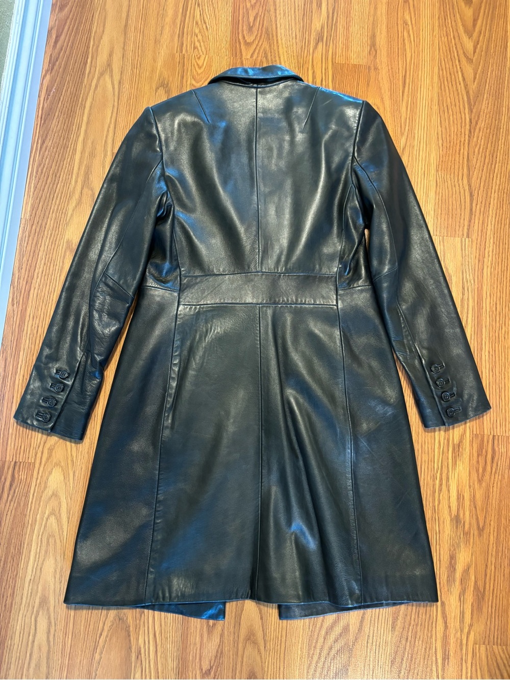 Express Dark Green Leather Longline Trench Coat - Picture 11 of 14